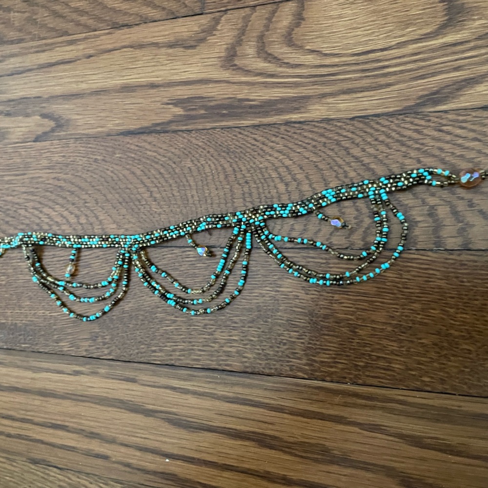 Hand beaded anklet in turquoise and brown